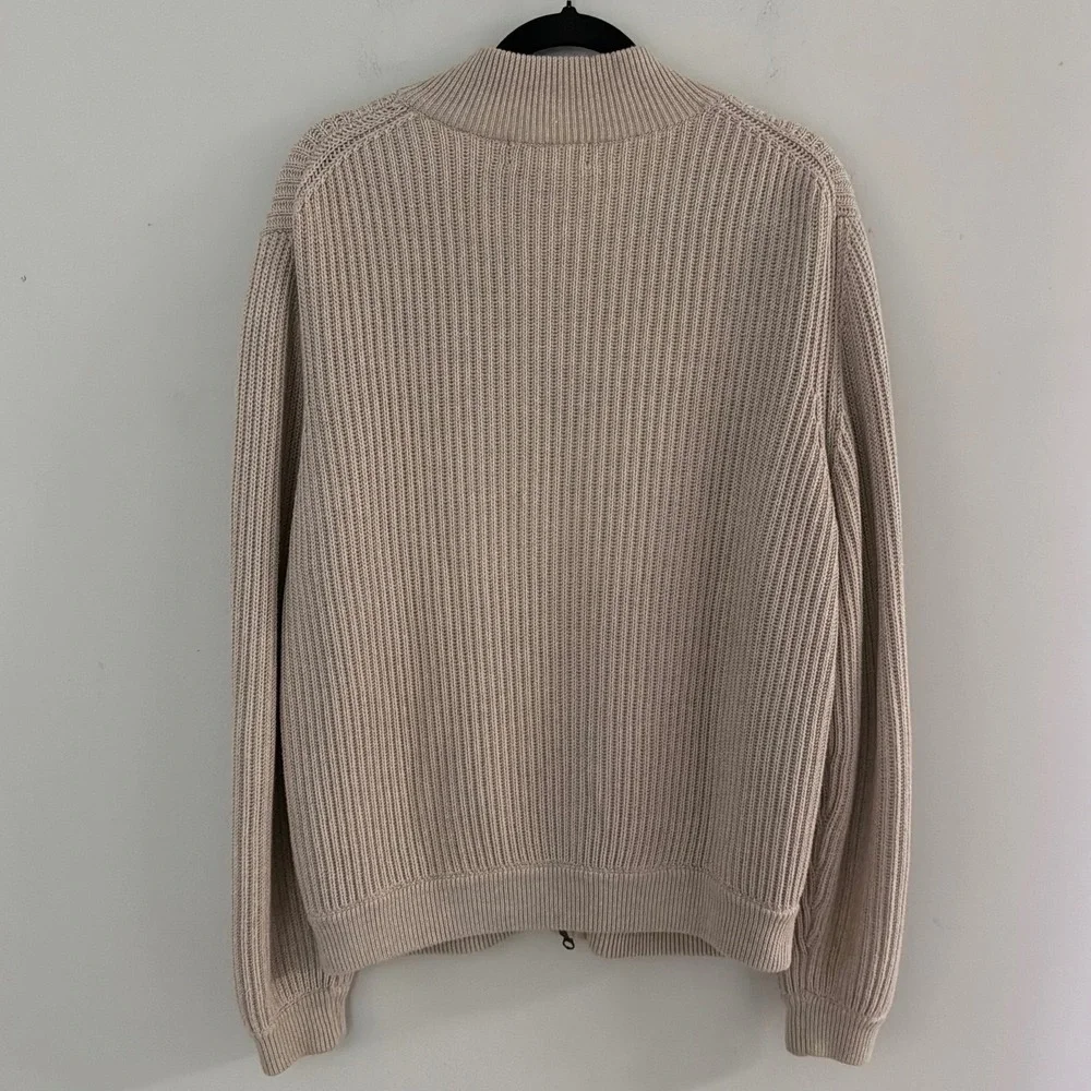Brooks Brothers Mens Supima Cotton Full Zip Ribbed Cardigan Sweater‎ Beige L